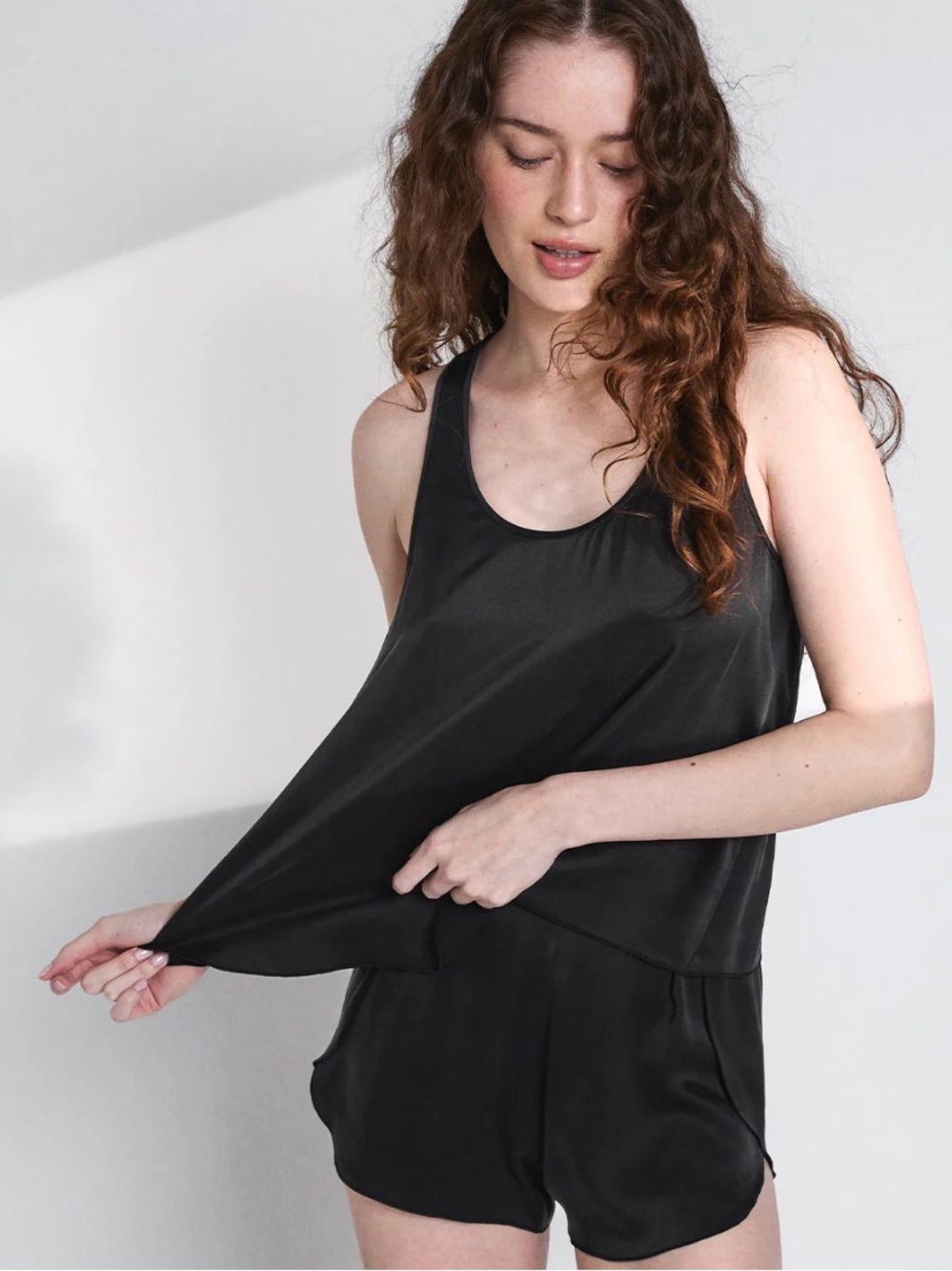 lunya Black washable silk Tank & Shorts Sleep Set